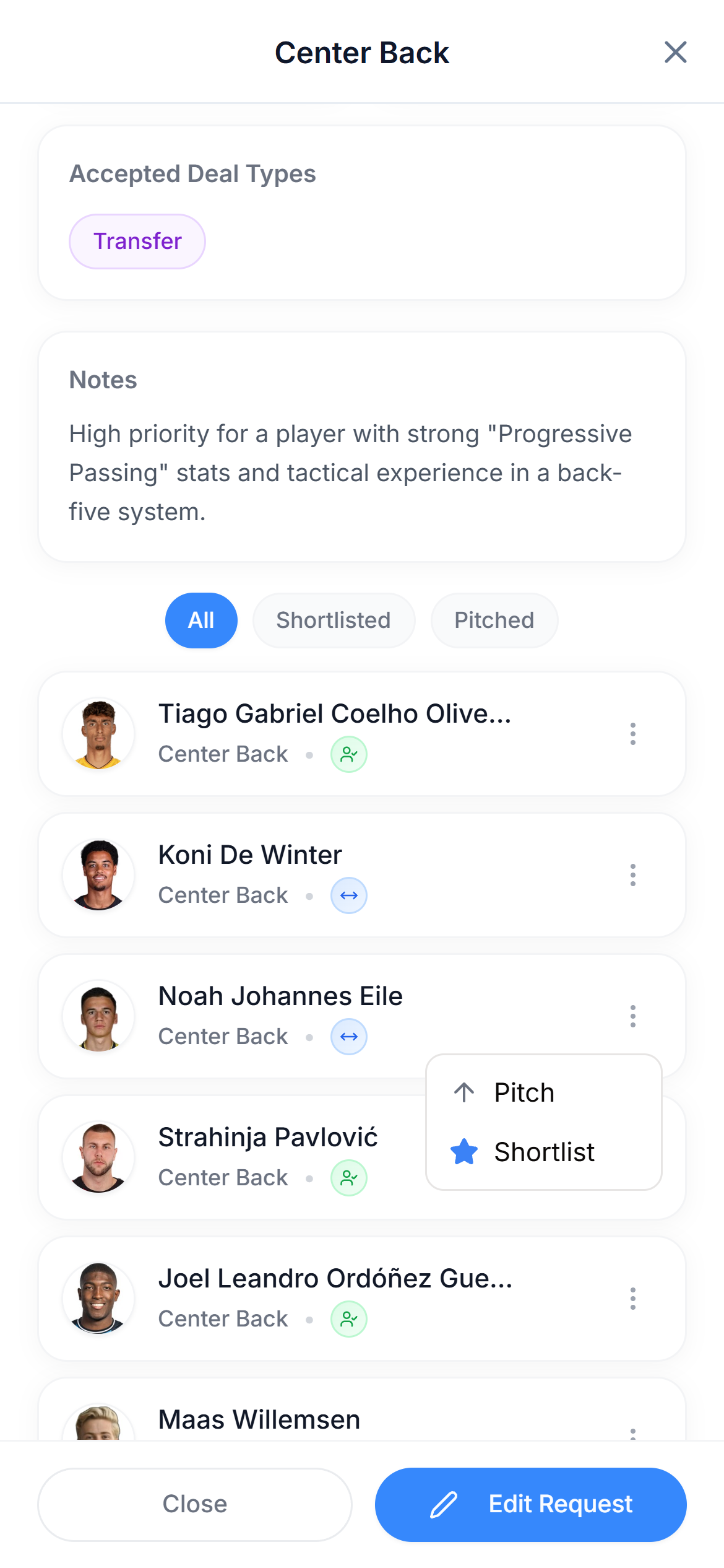 Player-to-request matching